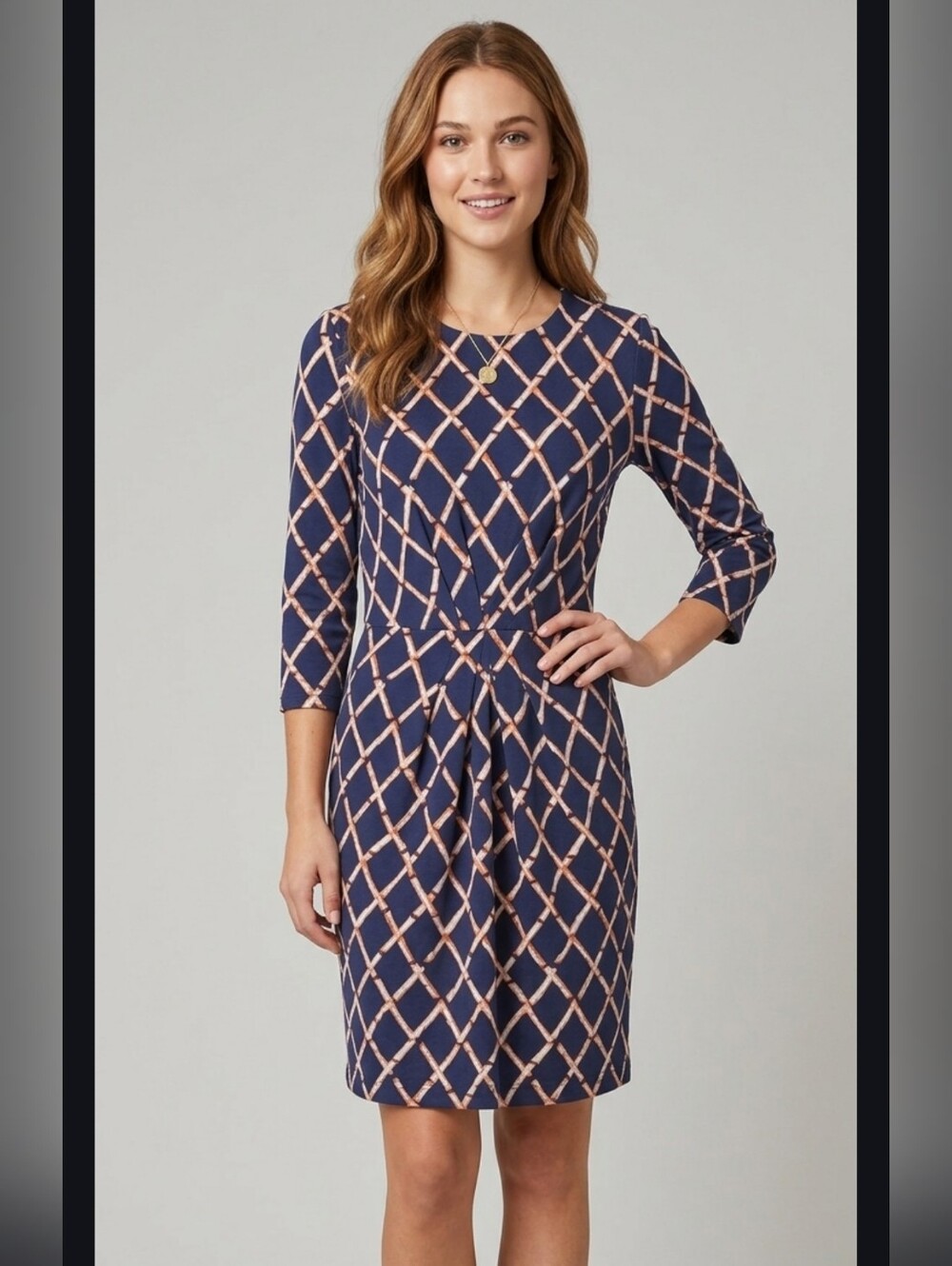 J. McLaughlin Women's Navy Blue Orange Geometric Catalina Cloth Dress Small